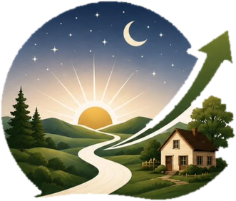 Clear Path 2 Success emblem: a winding road toward a rising sun